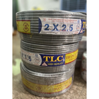 Cuộn 100m Dây điện đôi 2x1.5, 2x2.5 Thăng Long (TLC), Dây điện tròn xám 2 lớp vỏ bọc PVC