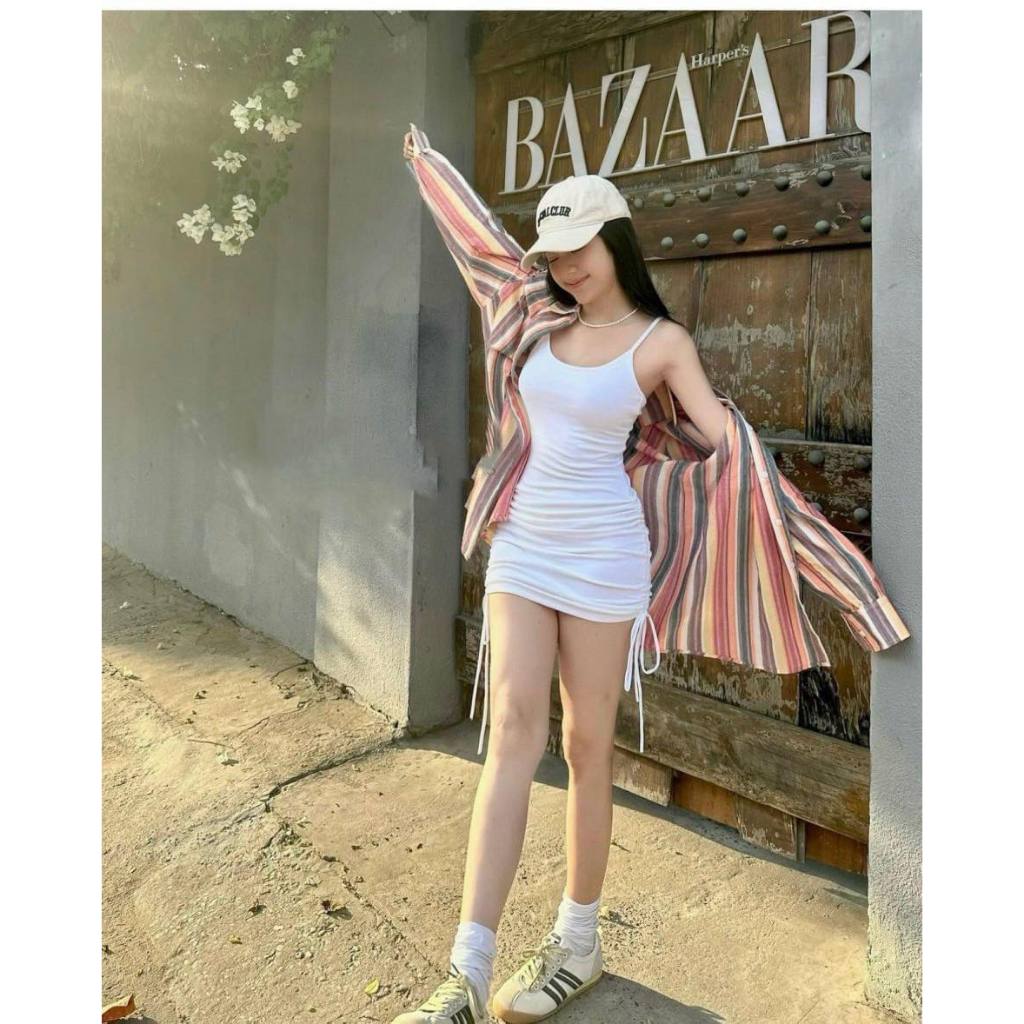 🌺Sét đầm 2 dây +áo khoác sọc