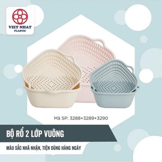 Bộ 6 món thau rổ nhựa vuông cao cấp Việt Nhật - chính hãng loại dày mã 3290