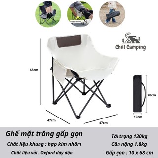 Ghế camping mặt trăng gấp gọn khung hợp kim nhôm, ghế du lịch,dã ngoại, ngồi ban công chịu tải 130kg