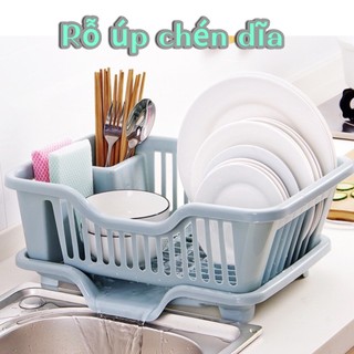 Rỗ úp chén dĩa, có khay để ống đũa, có khay hứng nước