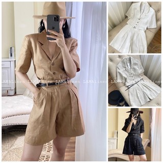 Set gồm Áo Blazer form ngắn độn vai và Quần short ngố , chất liệu Linen premium