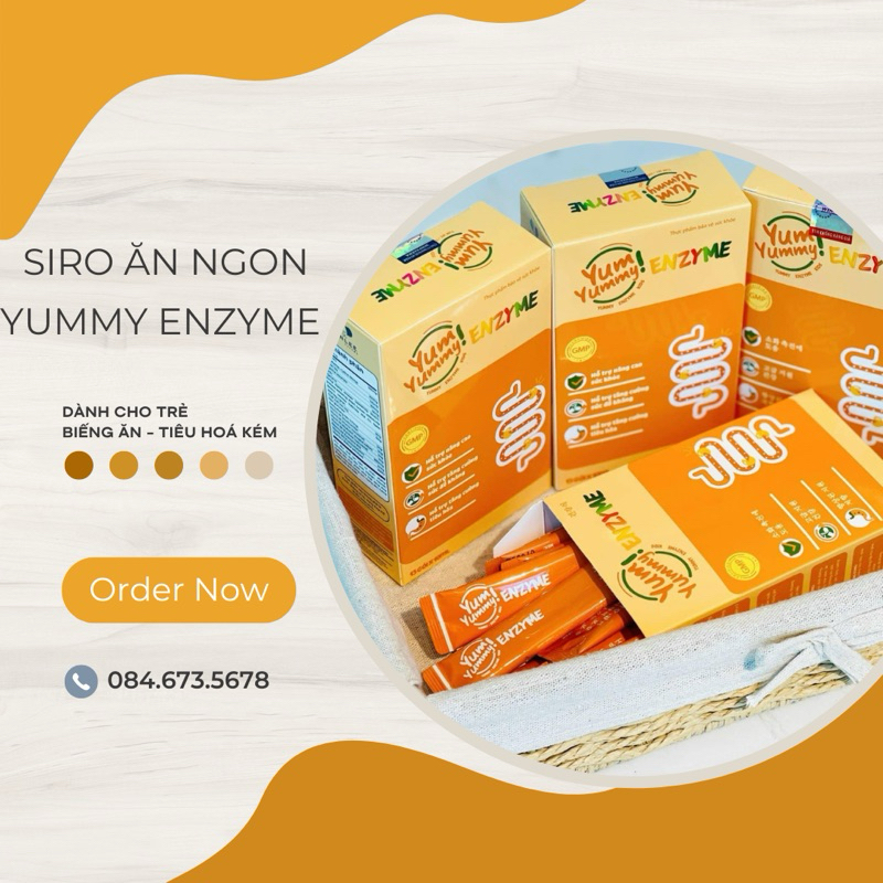 Siro ăn ngon yummy enzym  - Giúp bé ăn ngon, ngủ ngon, tăng cân, tăng đề kháng - Hộp 15 gói