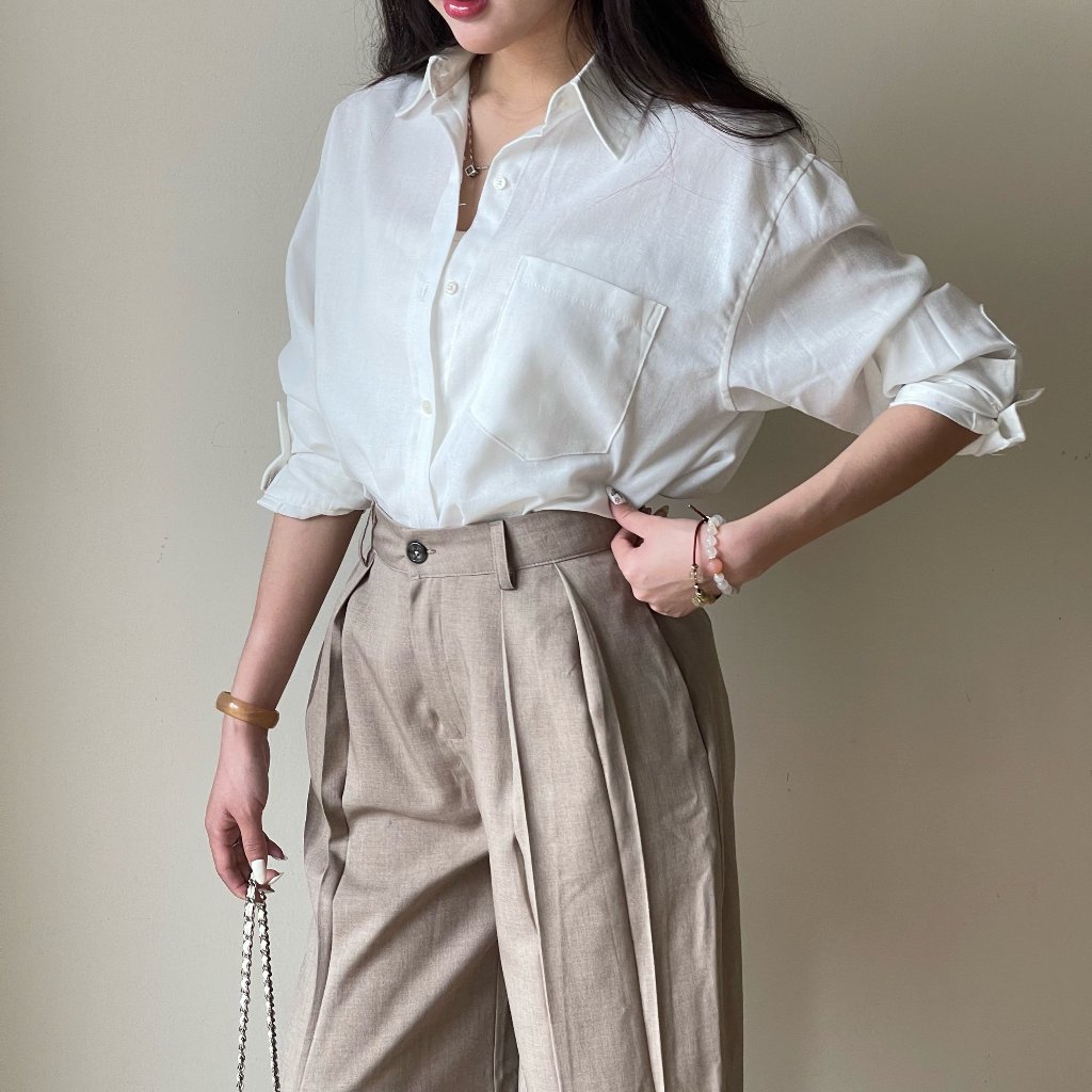 Áo Sơ Mi Linen, Áo Sơmi Nữ Basic Trơn, Áo Somi Dáng Rộng Thấm Hút Mồ Hôi Miho House | BigBuy360 - bigbuy360.vn