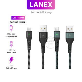 Cáp sạc nhanh lanex ltc - n14m dây dù có led micro 3.0a dài 2.0m