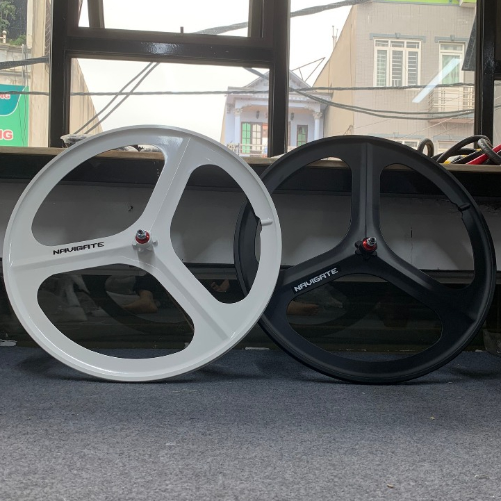 Cặp Vành Mâm 3 Khía Navigate Dành Cho Xe Đạp Fixed Gear Kích Cỡ 700c Màu Đen/ Trắng Hàng Nhôm Cao Cấ