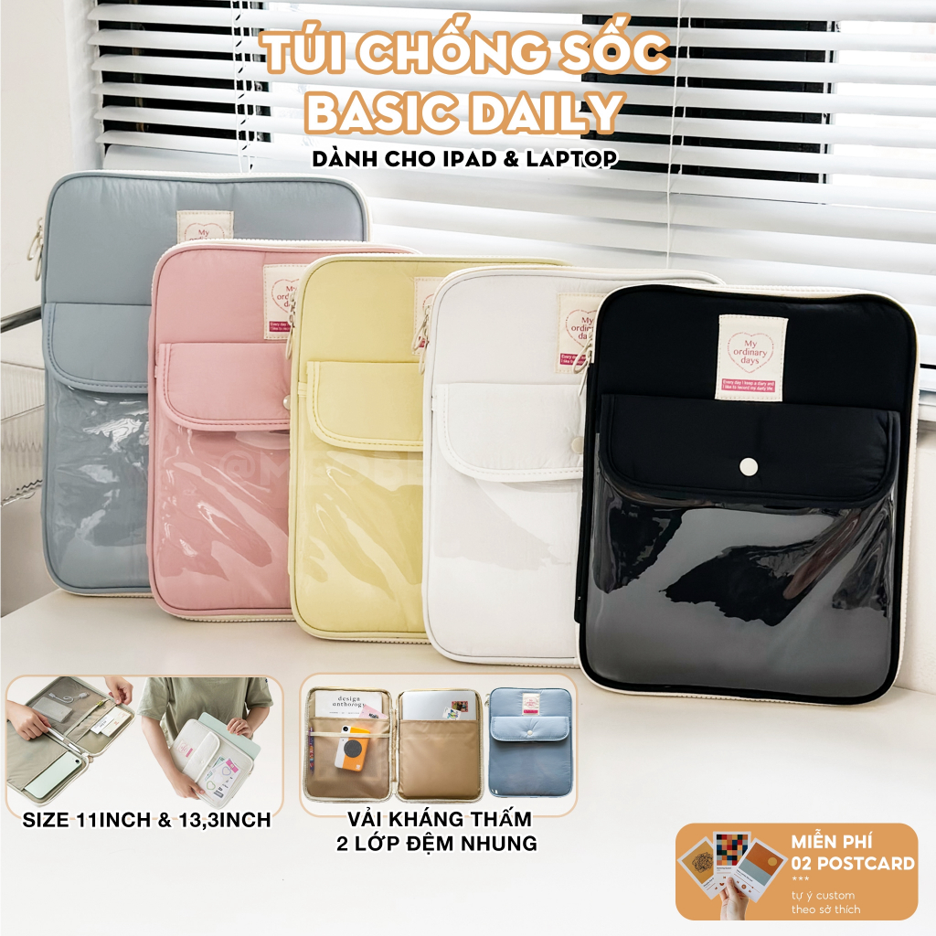 Túi chống sốc cho iPad & Laptop đa năng Basic Daily - Thiết kế tối giản pastel, chia ngăn thông minh bảo vệ by mèober
