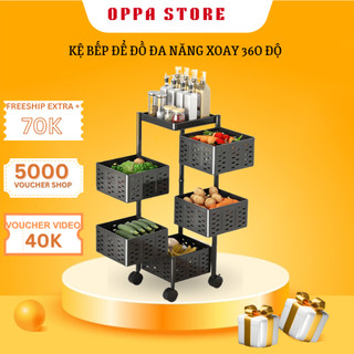 Kệ bếp đa năng xoay 360 độ ,Kệ đựng đồ đa năng inox 4 tầng vuông có bánh xe di chuyển giá đựng gia vị rau củ nhà bếp