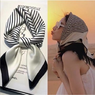 [FREESHIP] Khăn Lụa Vuông Nữ 70x70cm, Khăn Lụa Nữ Sọc Thời Trang, Khăn turban Lụa Chiffon Mềm Mịn - KLN7002