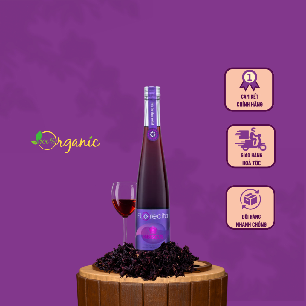 Rượu Hibiscus Florecita Chai 375ML Nồng Độ Nhẹ 14.5% - Rượu Nếp Cẩm Lên Men Màu Sắc Tự Nhiên
