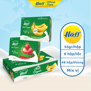 Combo sữa chua trẻ em Hoff ORGANIC 2 vị cho bé từ 6 tháng tuổi bổ sung vitamin D3 18 axit amin 1 THÙNG (48 hộp x 55g)