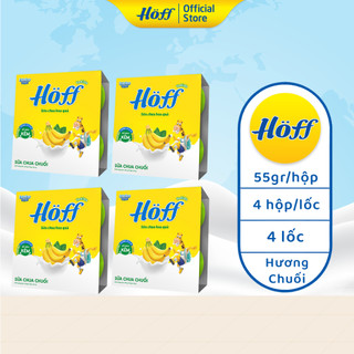 Sữa chua trẻ em Hoff vị CHUỐI cho bé từ 6 tháng tuổi bổ sung men lợi khuẩn tốt cho tiêu hóa 4 LỐC (16 hộp x 55g)