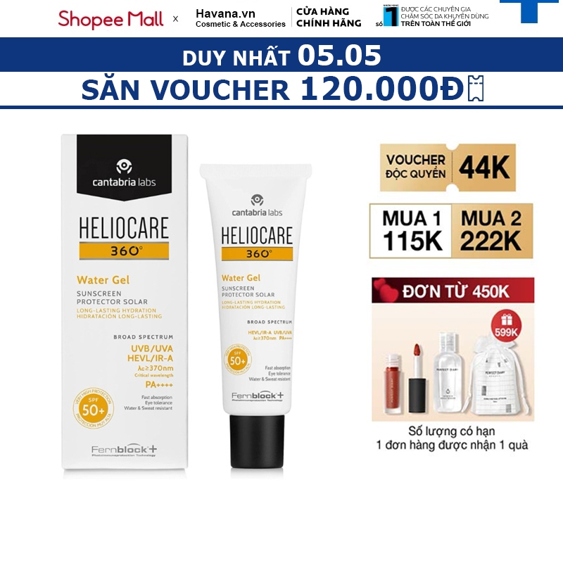 Kem Chống Nắng Giảm Mụn Heliocare 360 Water Gel Spf50+ 50ml Da Thường, Hỗ Hợp Và Da Dầu Nhờn