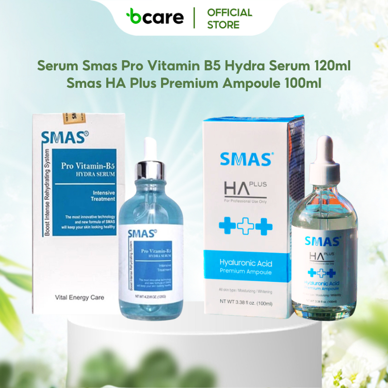 Serum Smas Pro Vitamin B5 Hydra Serum 120ml và Tinh Chất Cấp Ẩm Smas HA Plus Premium Ampoule 100ml