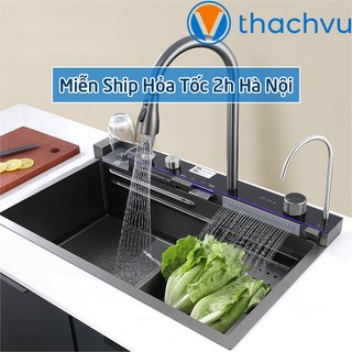 Chậu rửa bát 1 hố 75x46 hiển thị nhiệt độ, dạng phím đàn inox 304 đầy đủ phụ kiện hàn quốc