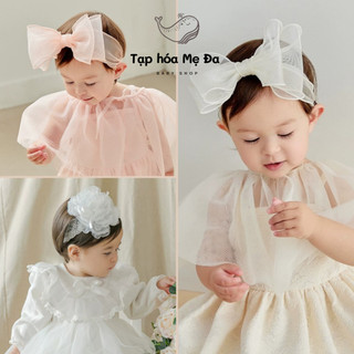 Băng đô turban nơ công chúa vải voan lụa cao cấp cho bé gái đeo đầy tháng thôi nôi phong cách Hàn Quốc
