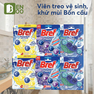Viên treo khử mùi bồn cầu Bref Power Active, Thơm mát diệt khuẩn hiệu quả đến 99% Hương Xanh , Cam chanh, Lavender vỉ 4