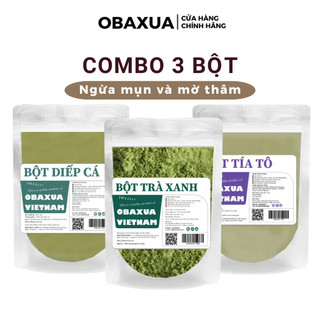 Combo 3 Bột Ngừa Mụn và Mờ Thâm OBAXUA gồm bột Trà Xanh, Diếp Cá, Tía Tô (75gx3) - Mặt nạ bột dưỡng da mặt