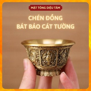 Chung nước thờ cúng bằng đồng, ly nước cúng phật hình khắc hình bát bảo cát tường  chén nước thờ phật shop Diệu Tâm