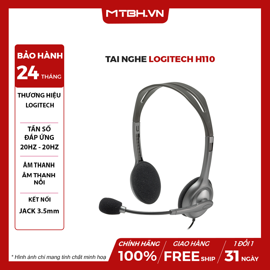 Tai Nghe Logitech H110 - Jack 3.5Mm