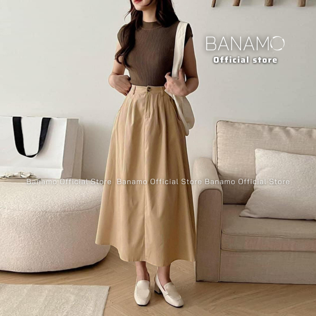 Chân váy Bigsize Banamo Fashion chân váy kaki dáng dài cạp cao cài khuy có chun sau 587 | BigBuy360 - bigbuy360.vn