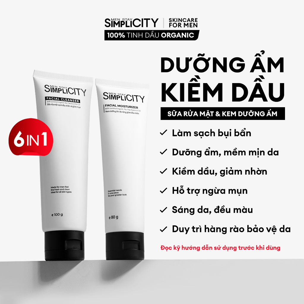 Bộ sản phẩm chăm sóc da làm sạch bảo vệ toàn diện cho nam Men Stay Simplicity Starter Duo: Sữa rửa mặt x Kem dưỡng ẩm