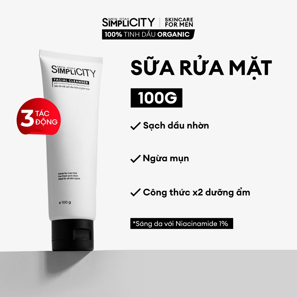 Sữa rửa mặt cho nam sạch dầu nhờn ngừa mụn Men Stay Simplicity Facial Cleanser 100g