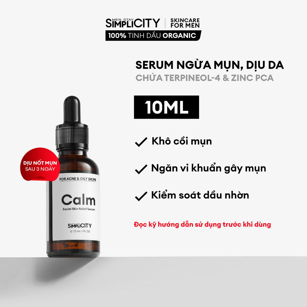 Serum giảm mụn & làm dịu da cho nam Men Stay Simplicity Calm Skin Relief Facial Serum 10ml