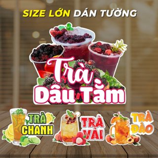 Decal trang trí quán Decal dán tường, tủ, kính hình ly trà sữa, sinh tố, cà phê, rau má, trà dâu,trà tắc,....