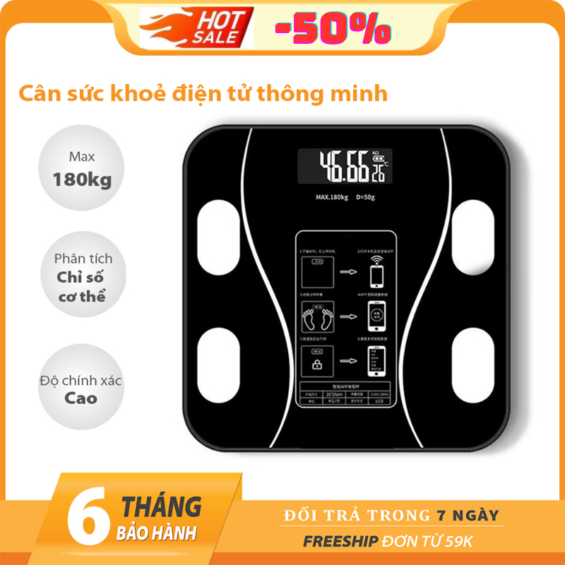 Cân Sức Khỏe Điện Tử Mặt Gương, Kết Nối App, Đo Cân Nặng & Chỉ Số Cơ Thể
