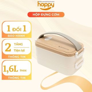 Hộp cơm 2 tầng inox Wooden Style Hộp cơm văn phòng giữ nhiệt tiện dụng, gọn nhẹ, đựng được nhiều thức ăn