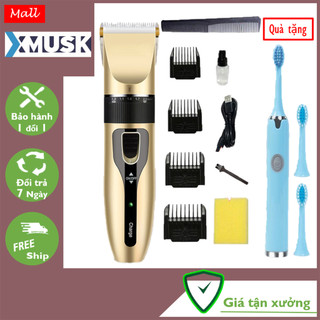 Tông Đơ Cắt Tóc Xmusk, Đầu Sạc USB, 9 Phụ Kiện Kèm Theo, Tặng Thêm Một Bàn Chải Pin Xanh