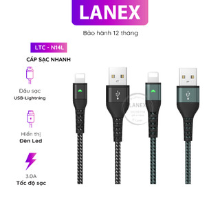 Cáp Sạc Nhanh Lanex Ltc - N14l Dây Dù Có Led Ligh 3.0a Dài 2.0m