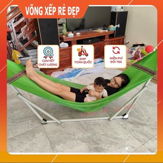 Võng xếp khung thép sơn tĩnh điện phi 32 size người lớn chắc chắn, bền đẹp, giá rẻ