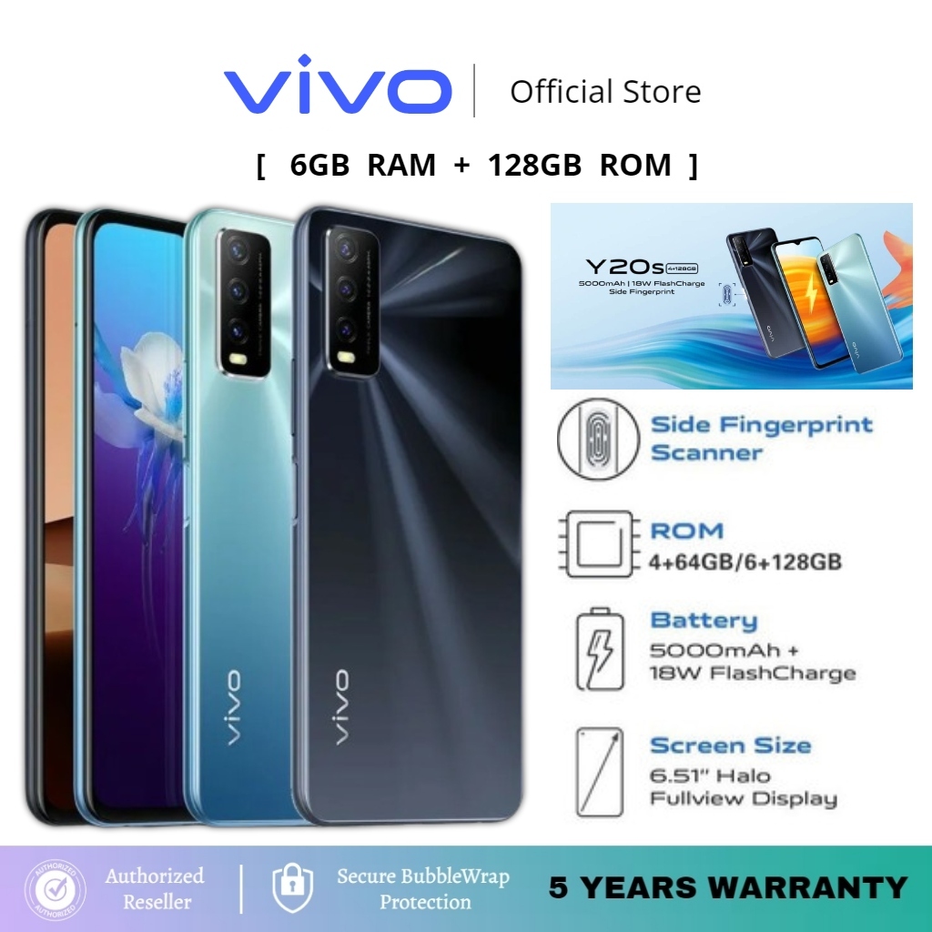 VIVO Y20s, 6GB+128GB, Helio G80, 5000mAh, Sạc nhanh 18W, Vân tay bên hông, Điện thoại thông minh chơi game