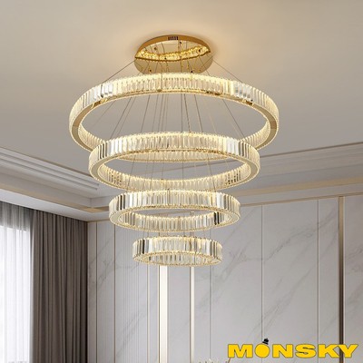 Đèn thả MONSKY ZON 4 vòng pha lê cao cấp trang trí nội thất - kèm bóng LED chuyên dụng