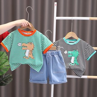 set quần áo kẻ ngang in hình khủng long FTAC by KID KID CLOTHING