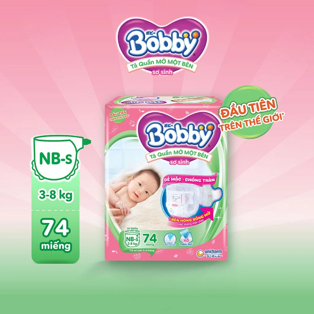 Gói tã quần mở 1 bên Bobby size NB-s 74 và S-M 62