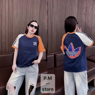 Áo Phông Nam Nữ Adidas Logo Thêu Phối 2 Màu Cam Xanh - Xanh Than Chất Liệu Cotton Mịn 100% Thoáng Mát Hot Trend 2024 Hot