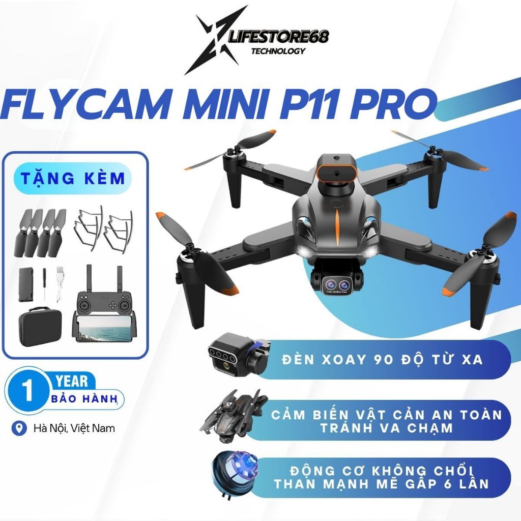 Flycam mini P11Pro,Máy bay điều khiển từ xa GPS tự động trở về cảm biến chống va chạm,Drone không chổi than zlifestore68