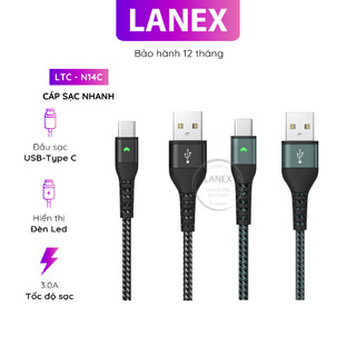 Cáp Sạc Nhanh Lanex Ltc - N14c Dây Dù Có Led Type C 3.0a Dài 2.0m