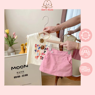Set váy 2 món gồm chân váy kaki và áo thun phong cách Hàn Quốc cho bé gái - Suri Kíds