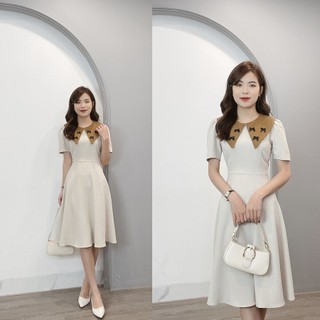 Váy Xòe Cổ Phối Màu Nơ Đen