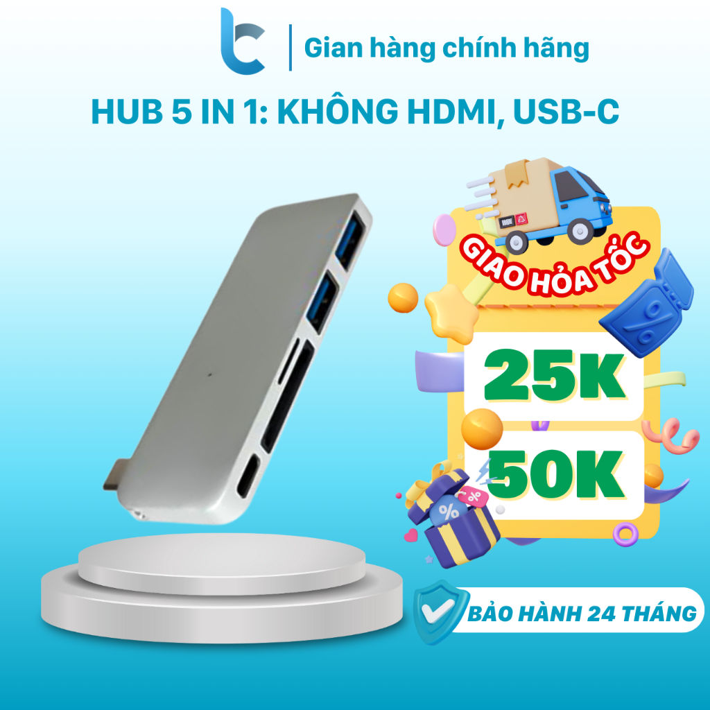 Cổng chuyển/Hub USB-C 5in1 SD, MicroSD, USB 3.1, USB-C HyperDrive