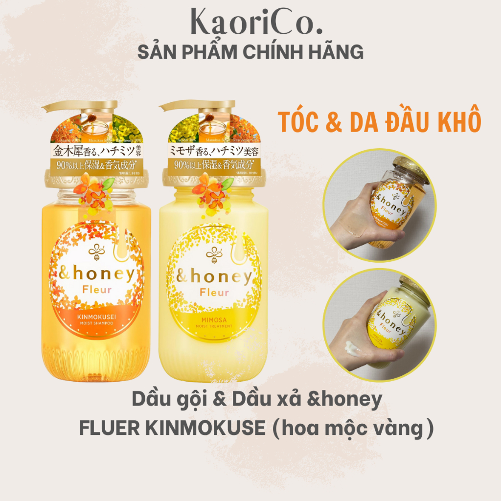 [NEW - Tóc khô] Bộ dầu gội &amp; dầu xả hữu cơ Organic dưỡng ẩm mềm mượt &amp;honey Fluer Kinmokuse/Mimosa Nhật Bản 450ml