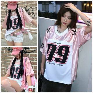 Áo thun nam nữ số 09 cổ tim form rộng oversize áo thun phối bóng rổ