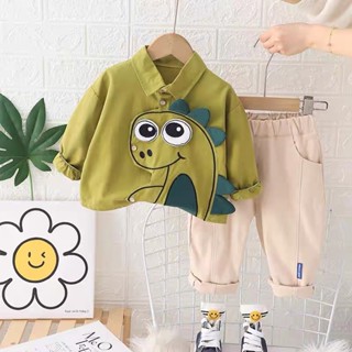 set sơ mi khủng long dễ thương kèm quần kaki hàng QCCC by KID CLOTHING