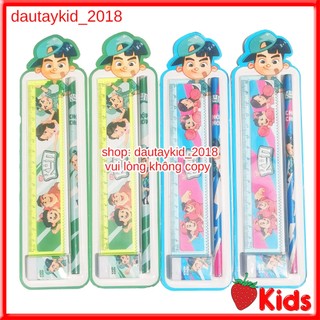 Bộ 3 dụng cụ học tập siêu kun thước viết chì gom hàng khuyến mãi sữa kun tiện dụng cho bé