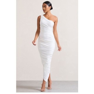 Đầm maxi trắng nhún ôm body F21 VNXK đầm tiệc lệch vai dáng dài ôm sexy chất voan lưới phối nhũ sequin xuất khẩu dư xịn