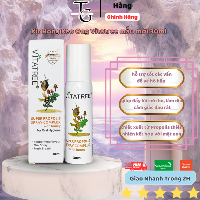 Xịt Họng Keo Ong Làm Dịu Tức Thời Các Cơn Đau Họng Vitatree Úc - 30ml [ Mẫu Mới ]